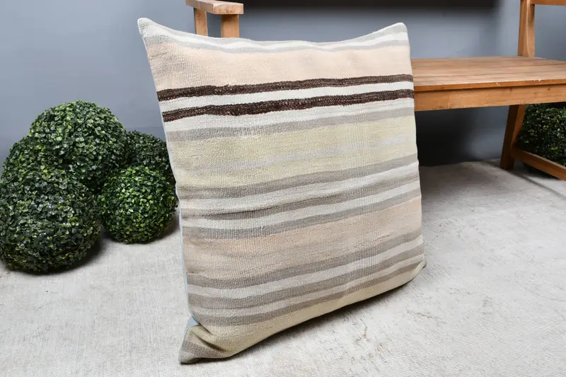 Turkish Pillow, Outdoor Throw Pillow Case, Vintage Kilim Throw Pillow, Oriental Pillow Case, Kilim Pillow, 28x28 Beige Cushion Case, Cushion - 7