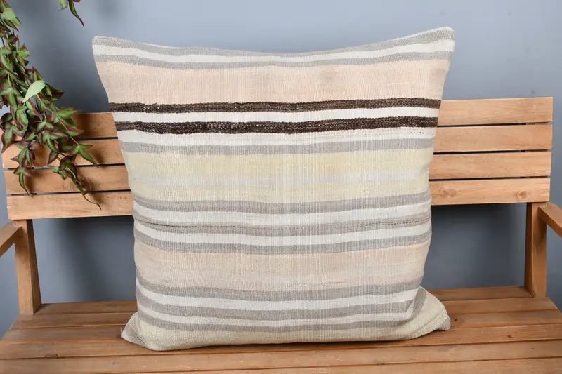 Turkish Pillow, Outdoor Throw Pillow Case, Vintage Kilim Throw Pillow, Oriental Pillow Case, Kilim Pillow, 28x28 Beige Cushion Case, Cushion - 6