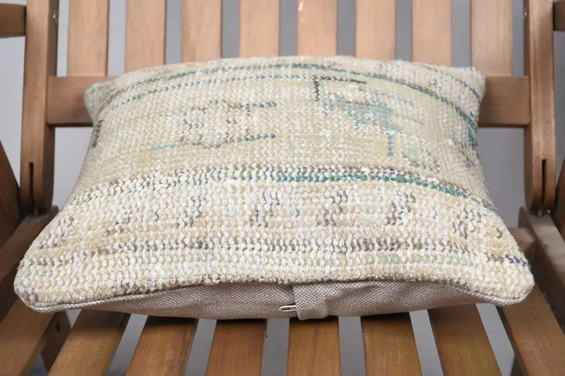 Pillow, Traditional Pillow, 14x14 Beige Cushion Case, Throw Kilim Pillow, Nomadic Pillow Sham, Boho Pillow, Turkish Corner Pillow Case, Kilim Pillow - 5