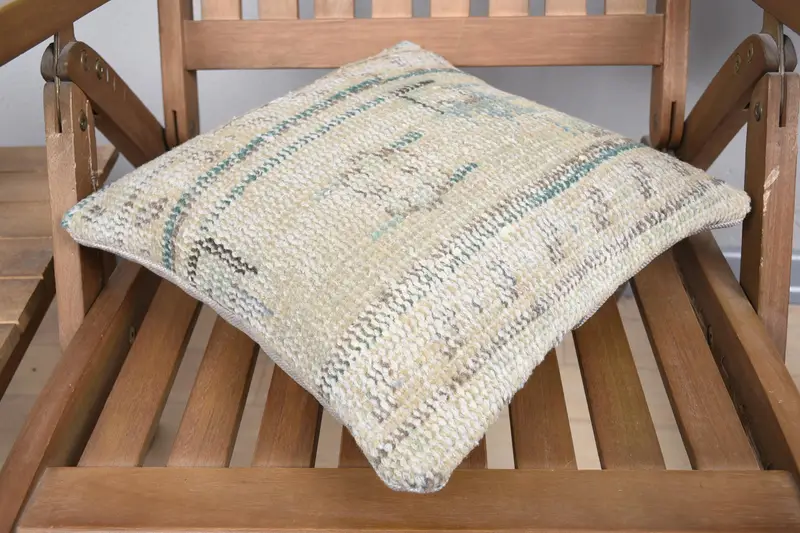 Pillow, Traditional Pillow, 14x14 Beige Cushion Case, Throw Kilim Pillow, Nomadic Pillow Sham, Boho Pillow, Turkish Corner Pillow Case, Kilim Pillow - 4