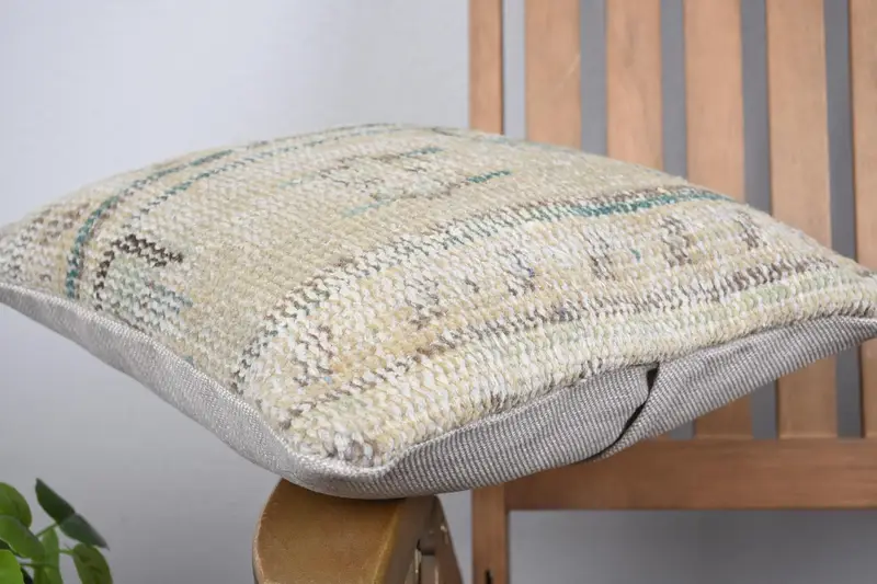 Pillow, Traditional Pillow, 14x14 Beige Cushion Case, Throw Kilim Pillow, Nomadic Pillow Sham, Boho Pillow, Turkish Corner Pillow Case, Kilim Pillow - 6