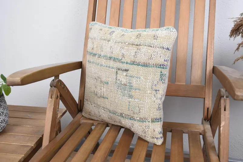 Pillow, Traditional Pillow, 14x14 Beige Cushion Case, Throw Kilim Pillow, Nomadic Pillow Sham, Boho Pillow, Turkish Corner Pillow Case, Kilim Pillow - 3