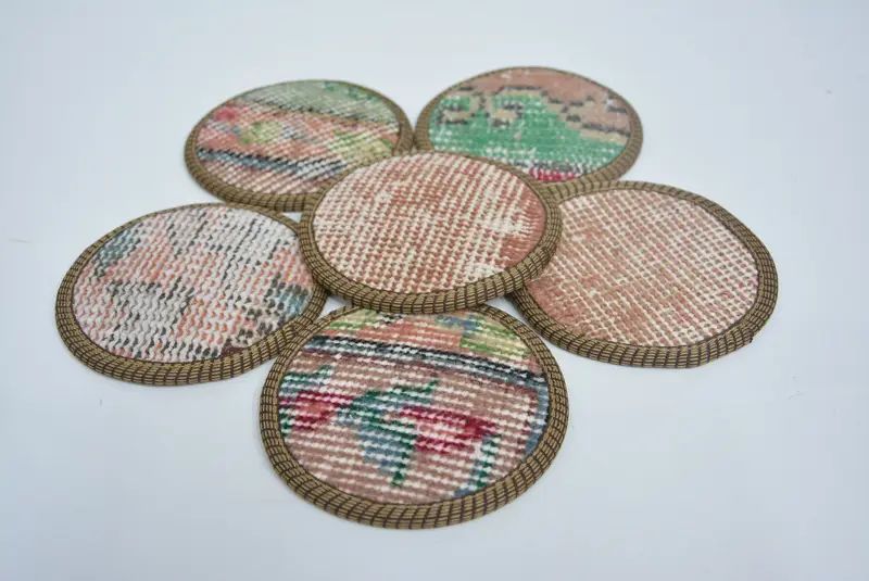 Yeşil ve Kırmızı Dokuma Bardak Altlığı, Dayanıklı Kaymaz Daire Bardak Altlığı