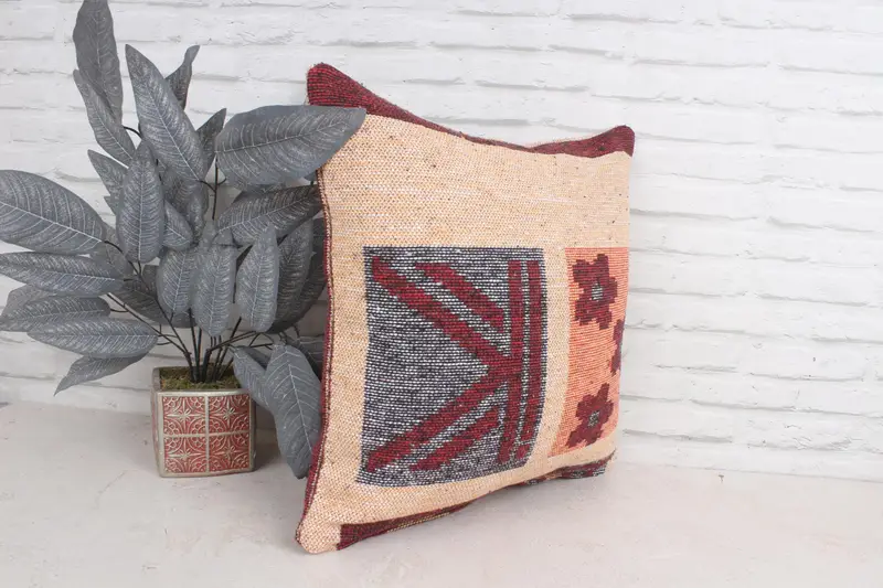Pillow, Luxury Cushion Cover, Decorative Cushion, Turkish Kilim Pillow, Handmade Kilim Cushion, 20x20 Beige Pillow Case, Throw Kilim Pillow - 3