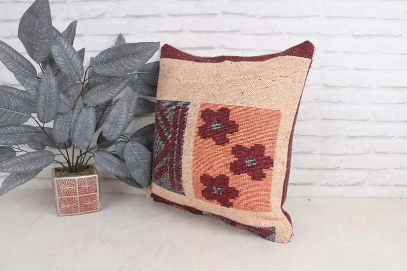 Pillow, Luxury Cushion Cover, Decorative Cushion, Turkish Kilim Pillow, Handmade Kilim Cushion, 20x20 Beige Pillow Case, Throw Kilim Pillow - 4