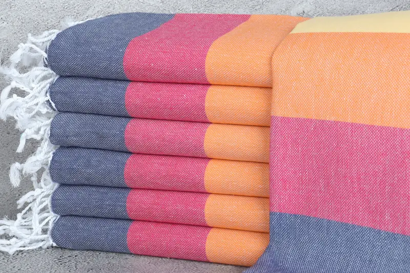 Türkisches Badetuch, orange-grün gestreift, 101,6 x 180 cm, Beige