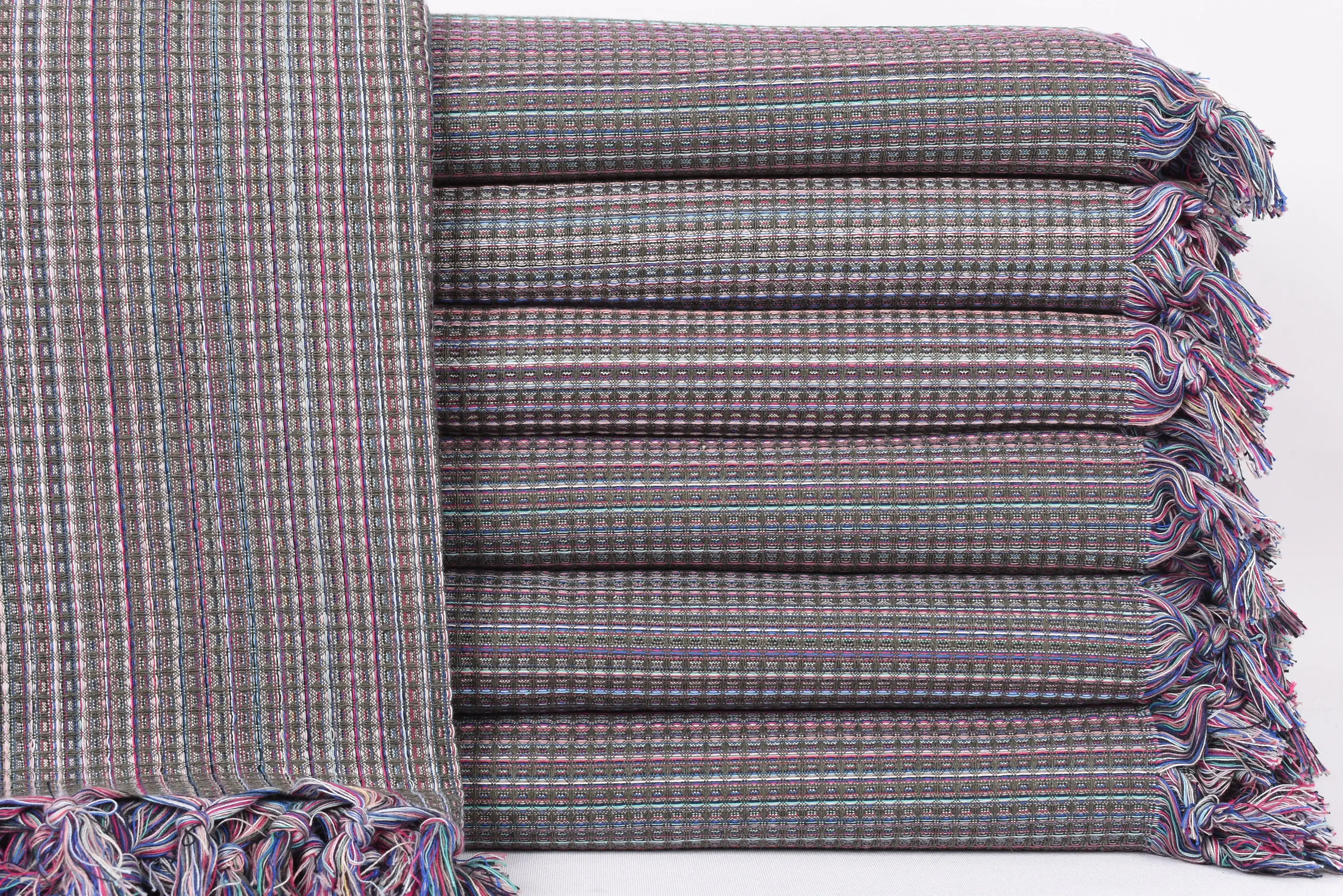 Gift Khaki Green Geometric Blanket, Personalized Organic Cotton, 91x87 Inches - 1