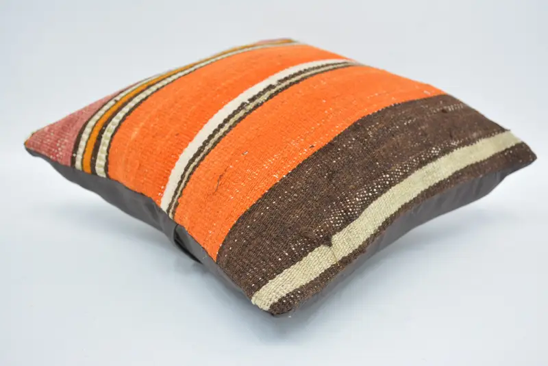 Orange & Brown Embroidered Decorative Pillow, 12x12 Inches Size Pillow - 6