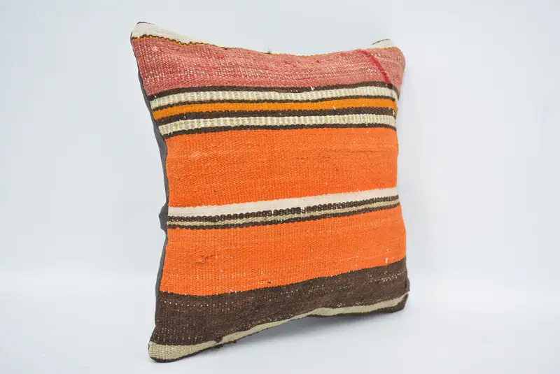 Orange & Brown Embroidered Decorative Pillow, 12x12 Inches Size Pillow - 3