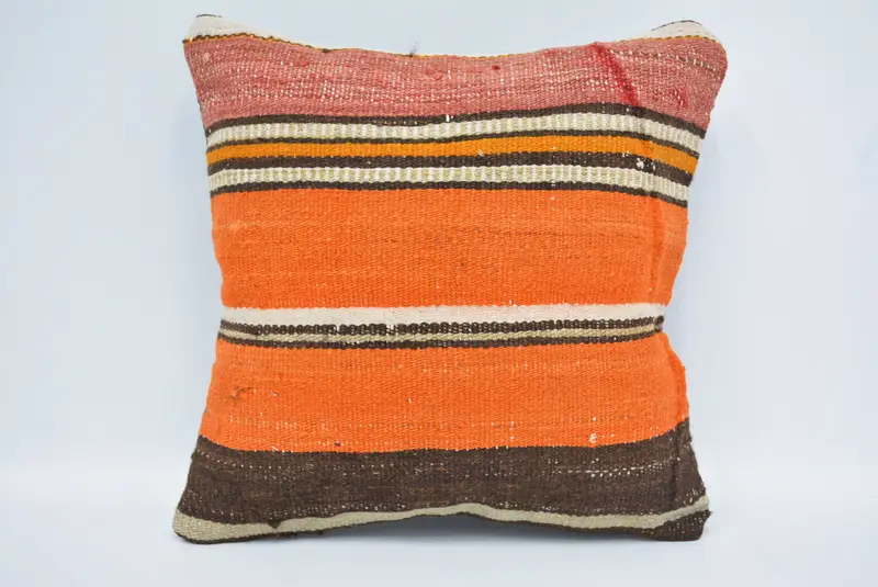 Orange & Brown Embroidered Decorative Pillow, 12x12 Inches Size Pillow - 1