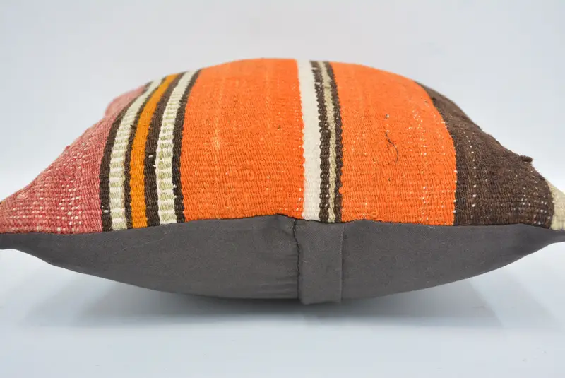 Orange & Brown Embroidered Decorative Pillow, 12x12 Inches Size Pillow - 5