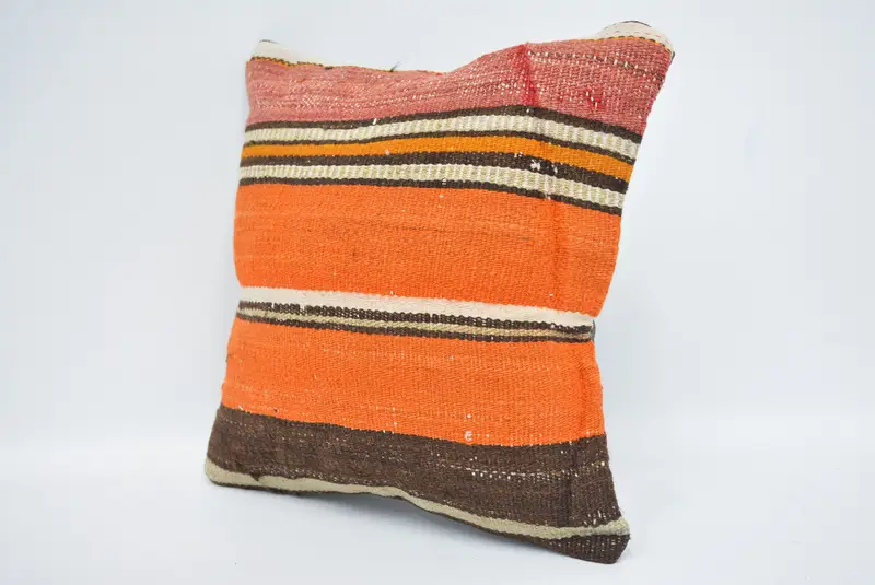 Orange & Brown Embroidered Decorative Pillow, 12x12 Inches Size Pillow - 4