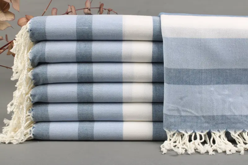 Turkish Beach Towel Beige Striped Organic Cotton, 40x75 Inches