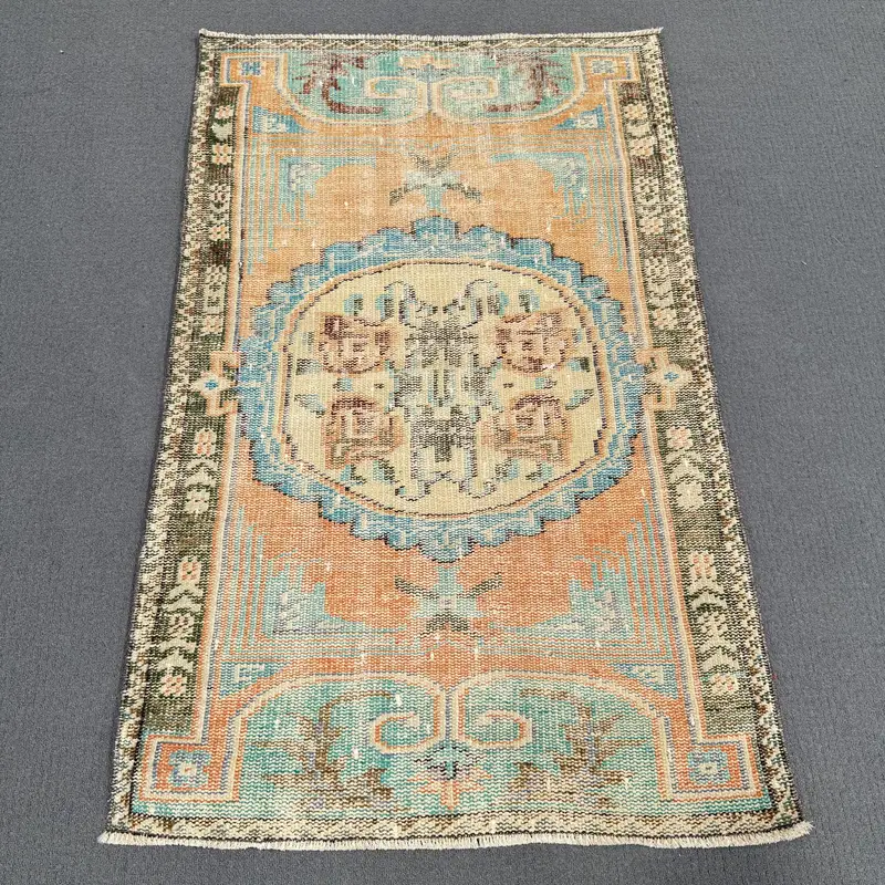 0,3x4,5 ft Rug, Southwestern Orange & Blue Pattern