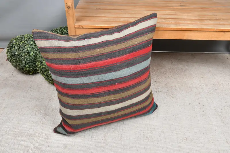 Pillow Cover, Turkish Pillow, Kilim Cushion Sham, 24x24 Red Pillow Case, Tribal Pillow Sham, Boho Pillow, Customized Pillow - 7