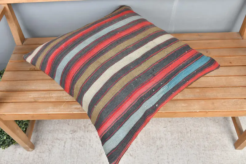 Pillow Cover, Turkish Pillow, Kilim Cushion Sham, 24x24 Red Pillow Case, Tribal Pillow Sham, Boho Pillow, Customized Pillow - 2
