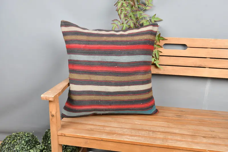Pillow Cover, Turkish Pillow, Kilim Cushion Sham, 24x24 Red Pillow Case, Tribal Pillow Sham, Boho Pillow, Customized Pillow - 1