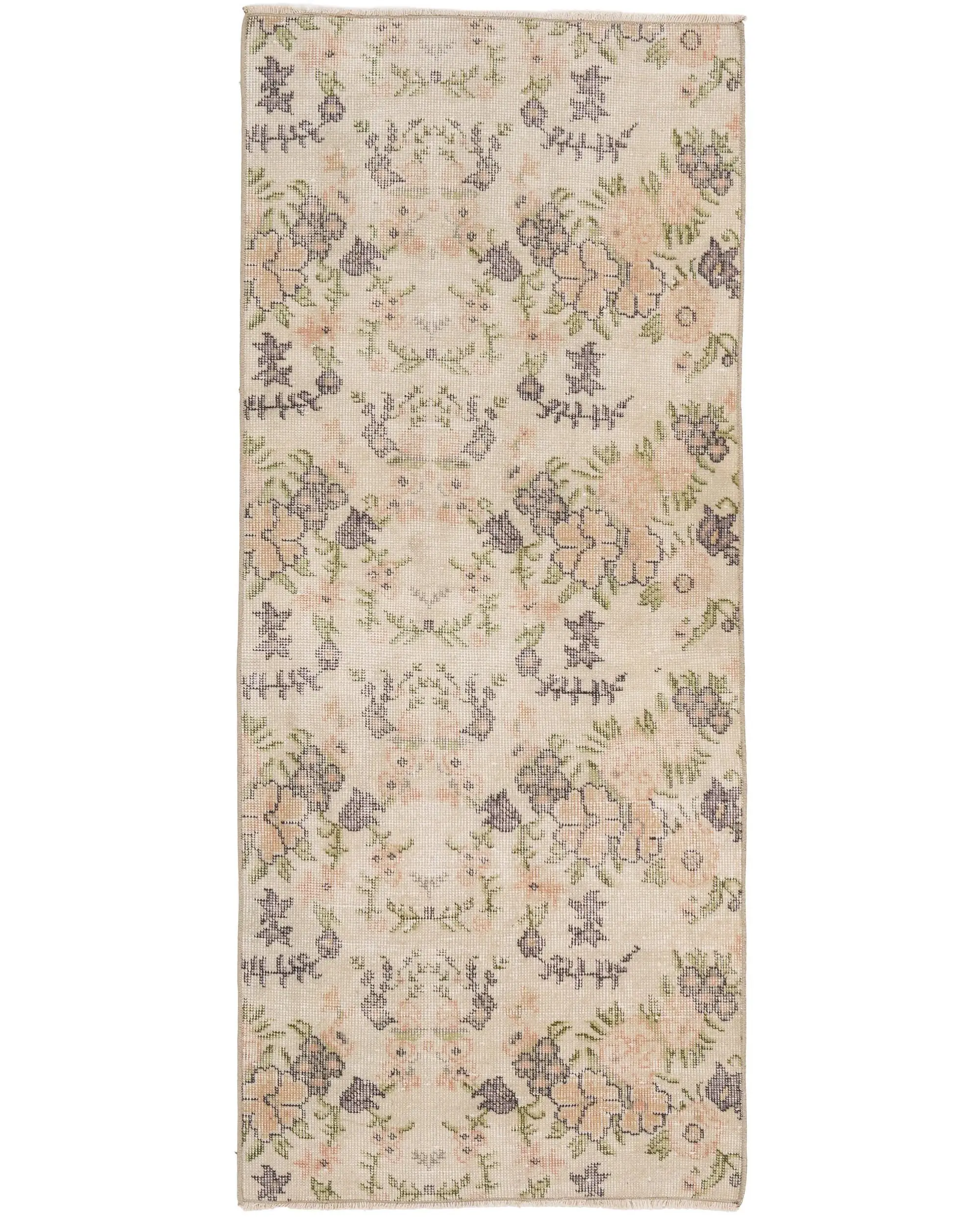2.2x5.1 ft Vintage Rug, Turkish Small Rug, White Ikat Wool Rug - 1