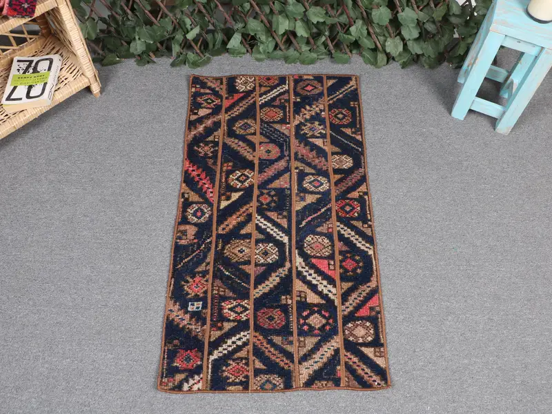 Blue Moroccan Rug, 1.8x3.2 ft Blue & Brown Accent