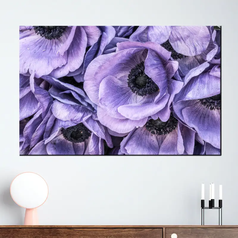 モダンなアネモネ紫の花の花束プリント キャンバス アート