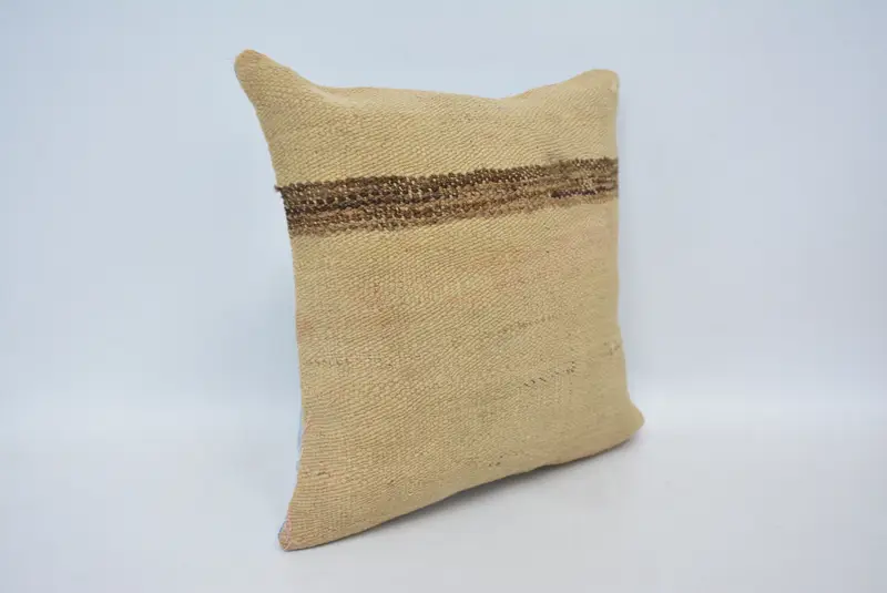 Pillow Case, Office Chair Pillow Case, Boho Pillow Sham Cover, Handwoven Pillow Cover Cushion, Pillow for Couch, 14x14 Beige Pillow, Antique Pillows - 3