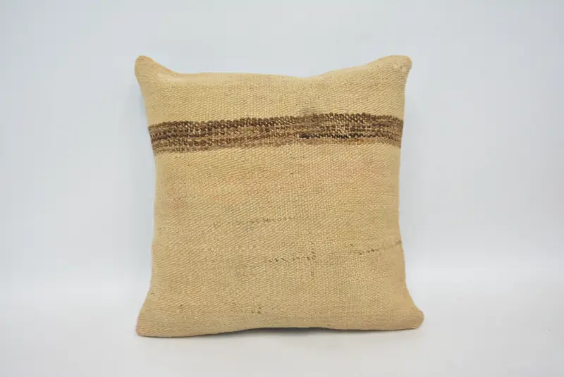 Pillow Case, Office Chair Pillow Case, Boho Pillow Sham Cover, Handwoven Pillow Cover Cushion, Pillow for Couch, 14x14 Beige Pillow, Antique Pillows - 1