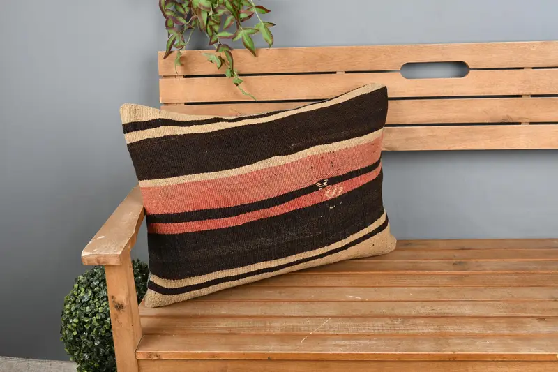 Cushion Cover, Yoga Pillow Cover, Interior Designer Pillow, Vintage Kilim Pillow, Vintage Kilim Throw Pillow, 16x24 Beige Pillow Case - 1