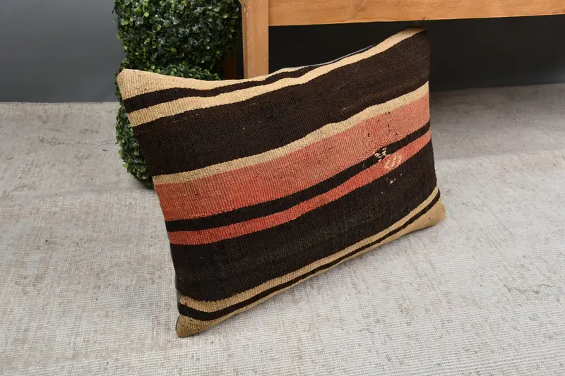Cushion Cover, Yoga Pillow Cover, Interior Designer Pillow, Vintage Kilim Pillow, Vintage Kilim Throw Pillow, 16x24 Beige Pillow Case - 7