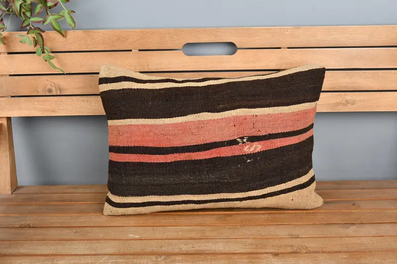 Cushion Cover, Yoga Pillow Cover, Interior Designer Pillow, Vintage Kilim Pillow, Vintage Kilim Throw Pillow, 16x24 Beige Pillow Case - 6