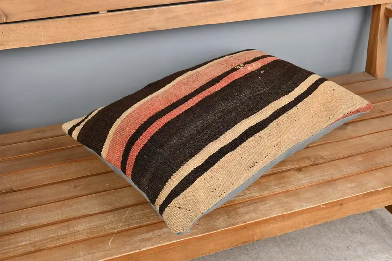 Cushion Cover, Yoga Pillow Cover, Interior Designer Pillow, Vintage Kilim Pillow, Vintage Kilim Throw Pillow, 16x24 Beige Pillow Case - 2