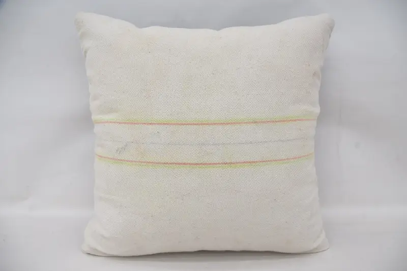 Square Striped Turkish Pillow Case, Gift 18x18 inch FloorGreen Wool Pillow Sham - 1