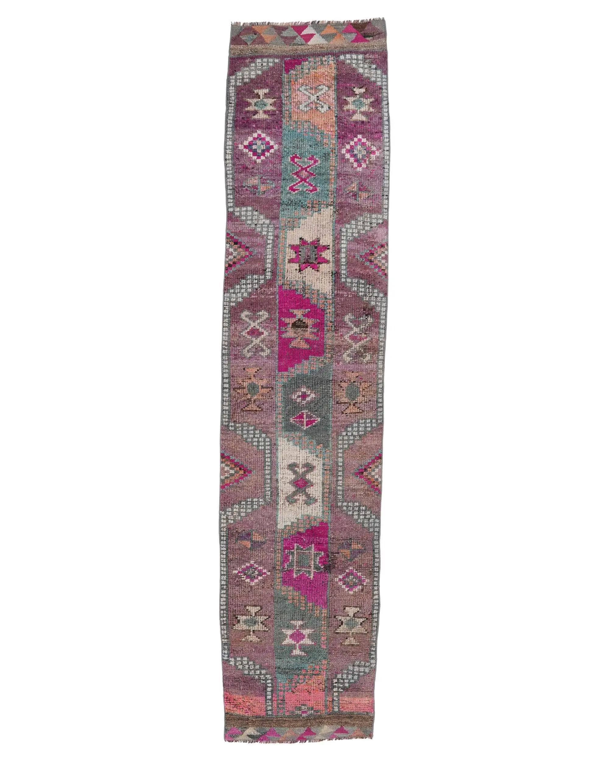 Turkish Vintage Rug, 2.4x11.5 ft Runner Rug, Red Blue Plants & trees Rug - 1