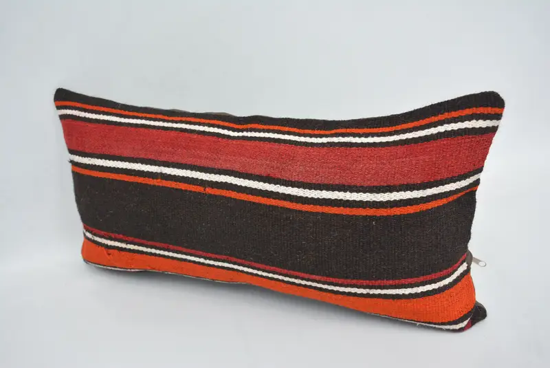 Crochet Pattern Pillow, Ethnic Pillow Case, Turkish Pillow, Throw Kilim Pillow, Cushion Case, 12x24 Brown Pillow Sham, Handmade Kilim Cushion - 4