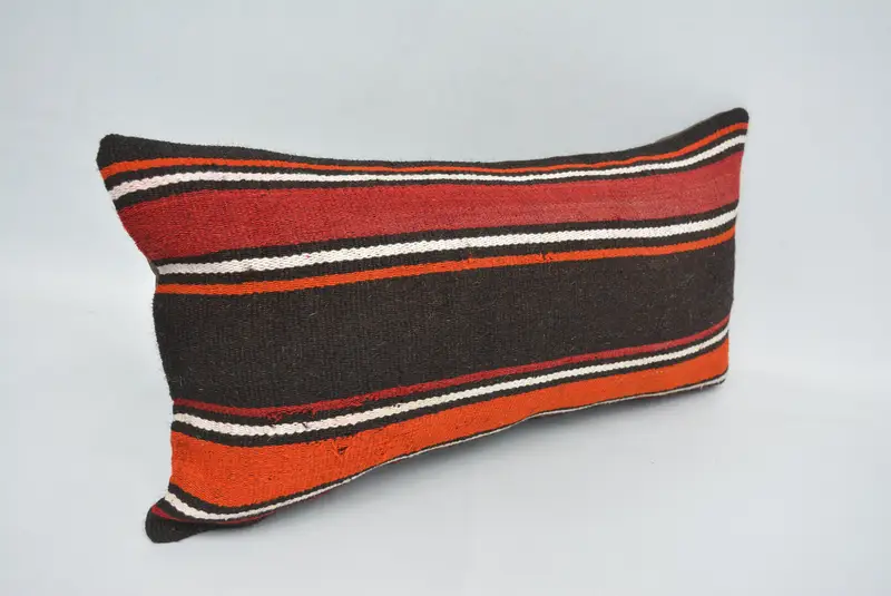 Crochet Pattern Pillow, Ethnic Pillow Case, Turkish Pillow, Throw Kilim Pillow, Cushion Case, 12x24 Brown Pillow Sham, Handmade Kilim Cushion - 3
