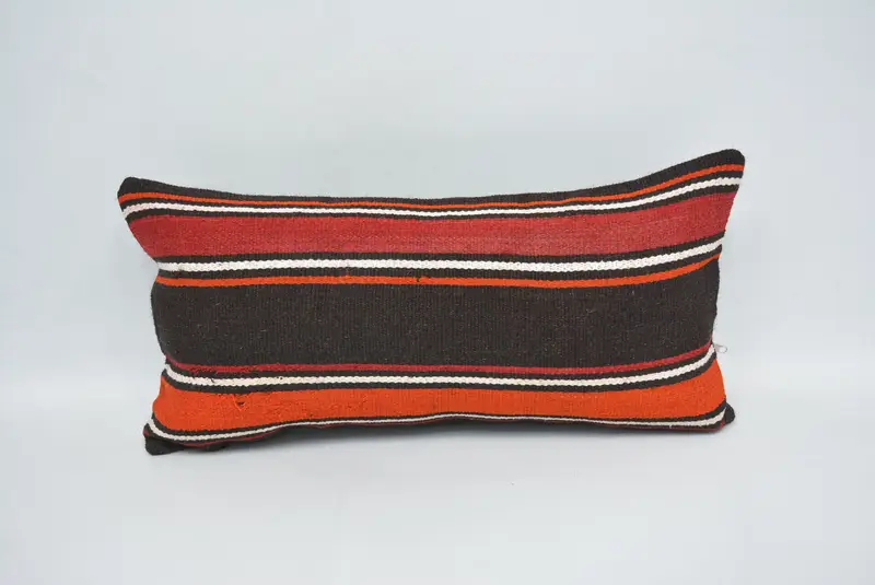 Crochet Pattern Pillow, Ethnic Pillow Case, Turkish Pillow, Throw Kilim Pillow, Cushion Case, 12x24 Brown Pillow Sham, Handmade Kilim Cushion - 1