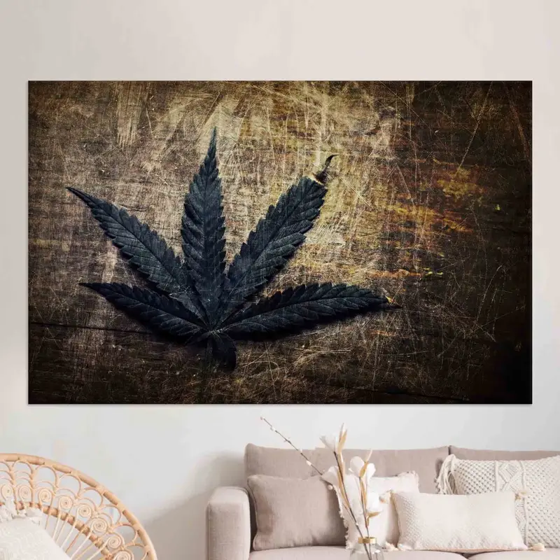 ヴィンテージマリファナの葉のキャンバス: 芸術的、エレガント、プリント装飾