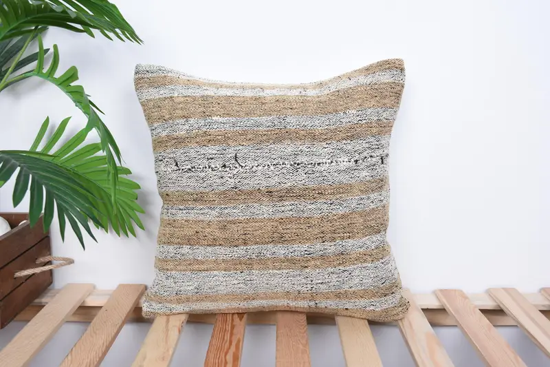 16x16 White Pillow Case, Turkish Kilim Pillow, Vintage Pillow Case, Gift Pillow, Neutral Pillow, Boho Pillow, Pillow - 1