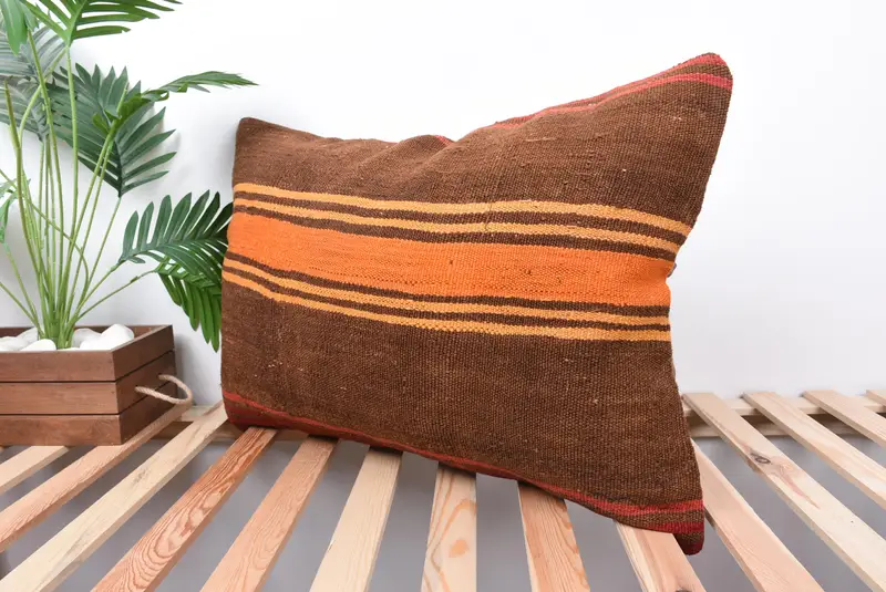 Antique Pillows, Vintage Kilim Throw Pillow, Vintage Pillow, Cushion Case, 20x28 Brown Pillow Cover, Ethnic Throw Pillow Cover - 5