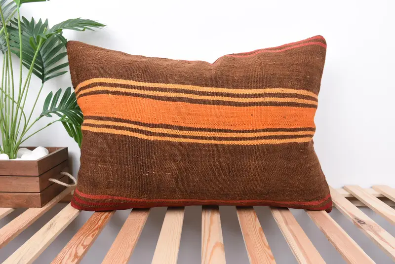 Antique Pillows, Vintage Kilim Throw Pillow, Vintage Pillow, Cushion Case, 20x28 Brown Pillow Cover, Ethnic Throw Pillow Cover - 1