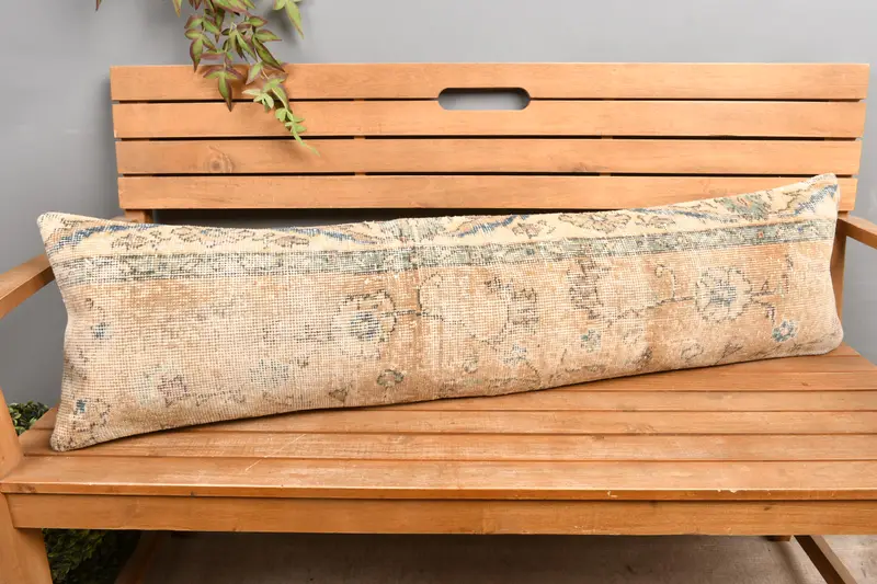 Almohada de tiro del suroeste naranja y beige, cojín rectangular hecho a mano