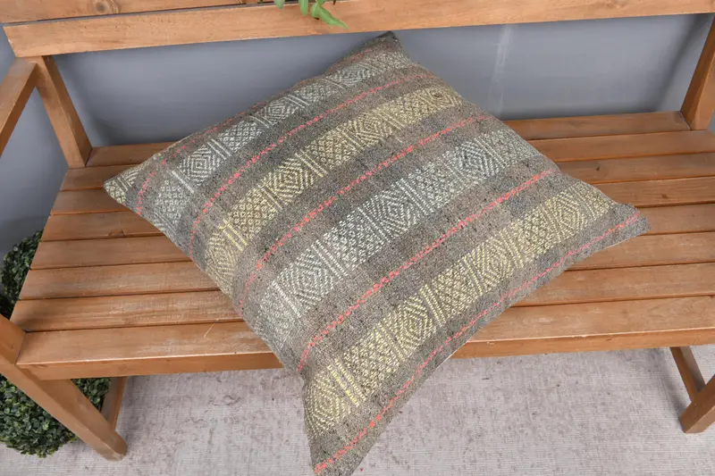 Traditional Pillow Sham, Kilim Pillow Cover, 24x24 Yellow Pillow, Pillow for Couch, Retro Cushion, Cushion, Kilim Cushion Sham - 2