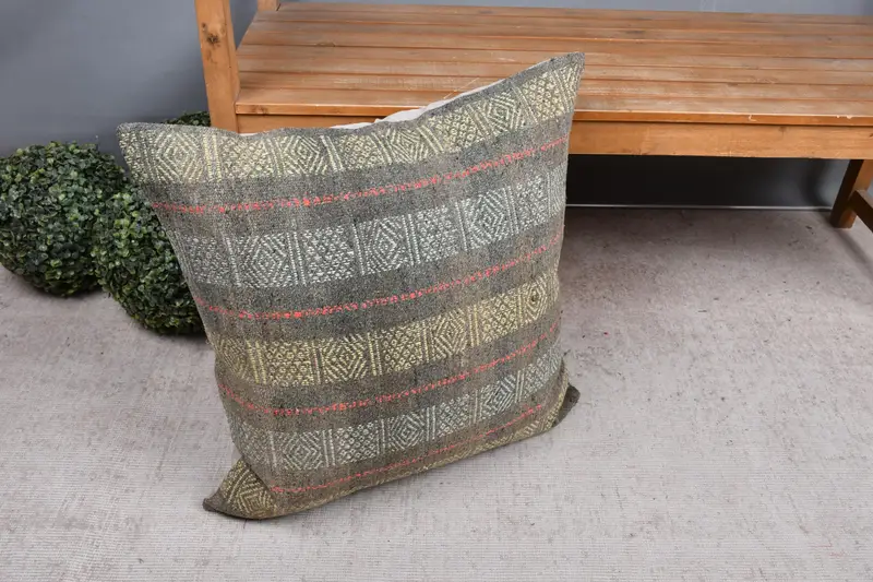 Traditional Pillow Sham, Kilim Pillow Cover, 24x24 Yellow Pillow, Pillow for Couch, Retro Cushion, Cushion, Kilim Cushion Sham - 7