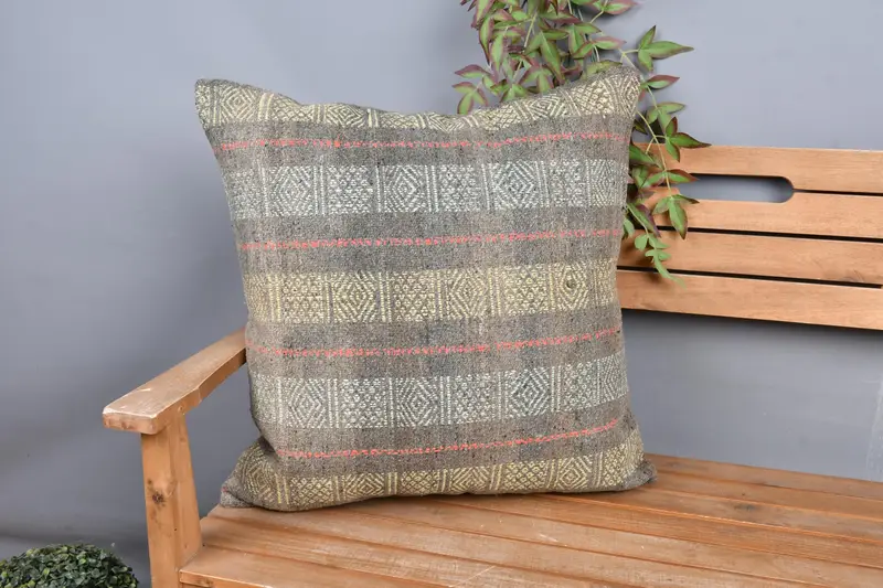 Traditional Pillow Sham, Kilim Pillow Cover, 24x24 Yellow Pillow, Pillow for Couch, Retro Cushion, Cushion, Kilim Cushion Sham - 1