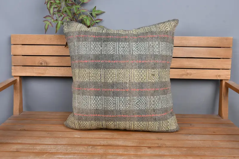 Traditional Pillow Sham, Kilim Pillow Cover, 24x24 Yellow Pillow, Pillow for Couch, Retro Cushion, Cushion, Kilim Cushion Sham - 6