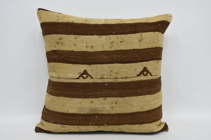 Beige Turkish Moroccan Cushion Case, Striped 24x24 inch Seasonal Gift Bedroom Pillow Sham - 1