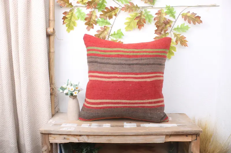 Turkish Kilim Pillow, Ethnic Pillow, Pillow Case, 20x20 Red Pillow Case, Throw Kilim Pillow, Toss Pillow, Home Decor Pillow - 1