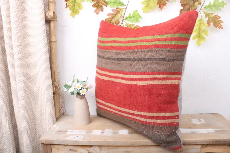 Turkish Kilim Pillow, Ethnic Pillow, Pillow Case, 20x20 Red Pillow Case, Throw Kilim Pillow, Toss Pillow, Home Decor Pillow - 4