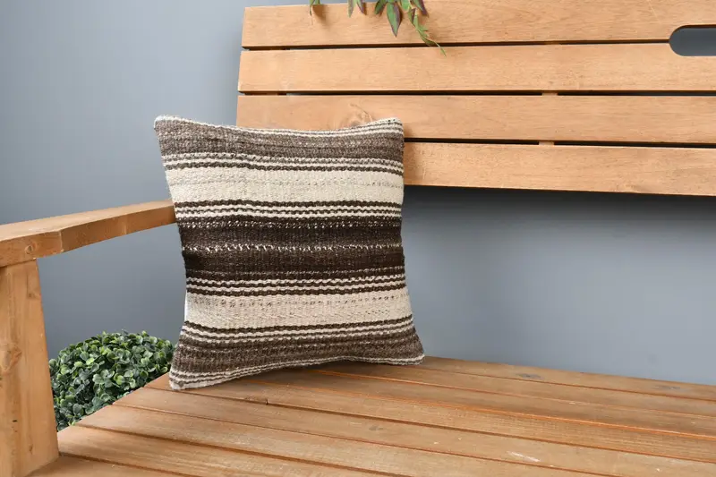 Handmade Kilim Cushion, Cozy Throw Pillow, Pillow Case, Boho Pillow Sham Cover, 12x12 Beige Cushion Case, Pillow for Couch - 1