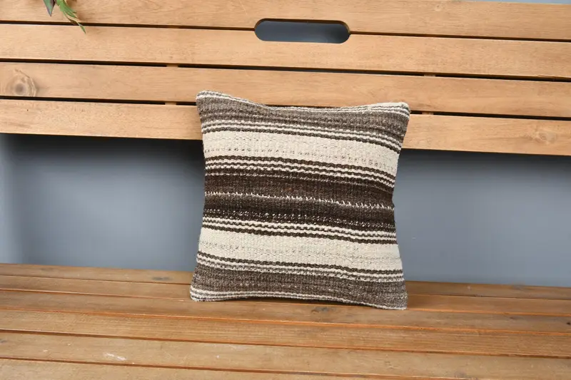Handmade Kilim Cushion, Cozy Throw Pillow, Pillow Case, Boho Pillow Sham Cover, 12x12 Beige Cushion Case, Pillow for Couch - 6