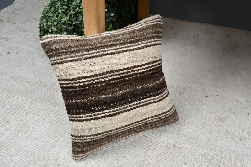 Handmade Kilim Cushion, Cozy Throw Pillow, Pillow Case, Boho Pillow Sham Cover, 12x12 Beige Cushion Case, Pillow for Couch - 7